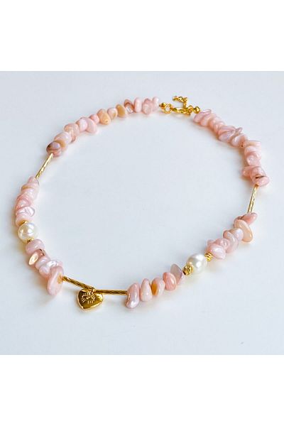 CHARMLUCKY Pink Natural Broken Stone Necklace