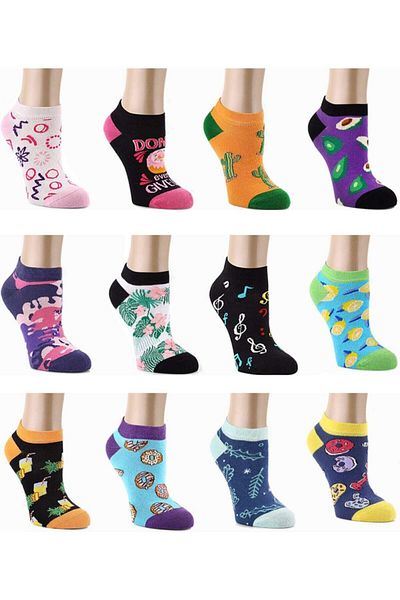 nettofit Șosete de vară pentru femei, fără sudură, cu modele multicolore, până la glezne, 12 piese