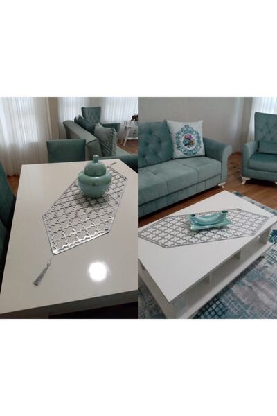 KEÇECİ ŞEYDA Gümüş Deri Salon Takımı (120x32 Runner 100x32 Runner)