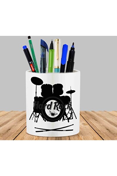 ART HEDİYE Hard Rock Bateri Kaktüs Sukulent Saksı Kalemlik