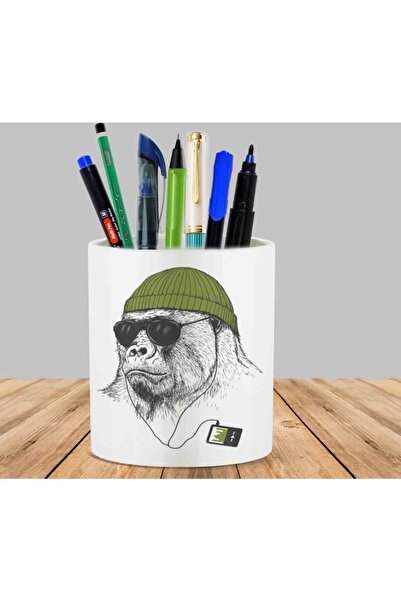 ART HEDİYE حامل أقلام على شكل صبار غوريلا مع قبعة