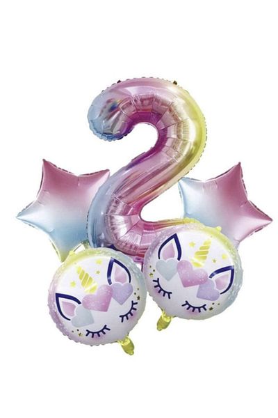 UNICORN 2 Year Old Foil Balloon Set of 5