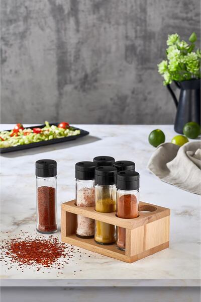 melik's طقم توابل ليما 6 قطع مع حامل خشبي طقم توابل 6 قطع