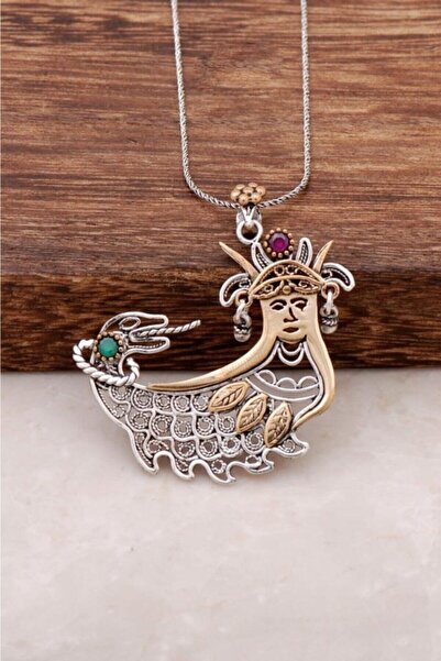 ENCİLİ SİLVER 925 Ayar Gümüş Şahmeran Telkari Işlemeli Kadın Gümüş Kolye