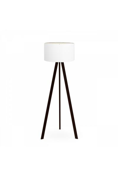 HOMİNG Kumaş 3 Ayak Koyu Venge Ayak Mdf Lambader / Beyaz Başlık