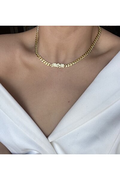 Vi store 925 Ayar Gümüş Mom Yazılı Kolye