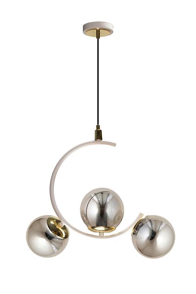 MŞ Aydınlatma Sesa White Chandelier with 3 Smoked Lamps