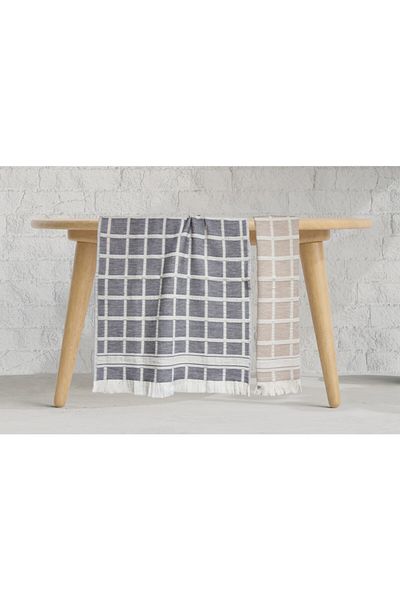 Lucy and Home Set of 2 100% Cotton Jacquard Fringed Kitchen Drying Cloths 50x70 Cm Checkerboard