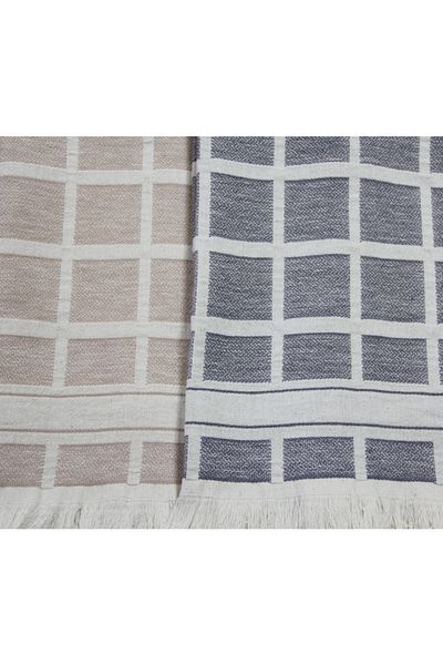Lucy and Home Set of 2 100% Cotton Jacquard Fringed Kitchen Drying Cloths 50x70 Cm Checkerboard