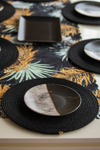 Egindra Set de 12 plăci americane de serviciu negru cu design special