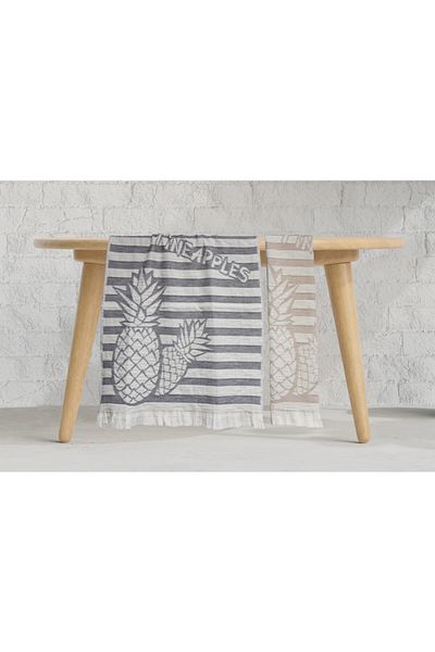 Lucy and Home Set of 2 100% Cotton Jacquard Fringed Kitchen Drying Cloths 50x70 Cm Pineapple