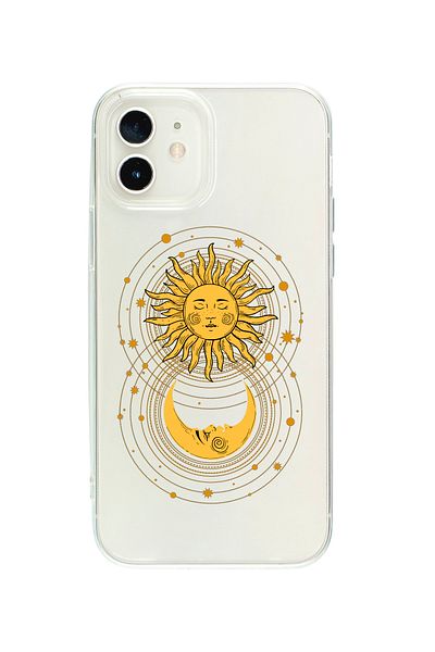 mooodcase حافظة سيليكون شفافة ممتازة متوافقة مع هاتف Iphone 12 مع نمط القمر والشمس