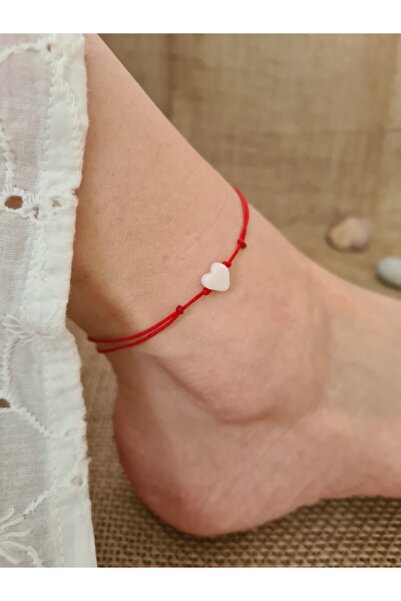 ONEPRETTYWISH Sedef Taş Kalp Kırmızı Ip Halhal