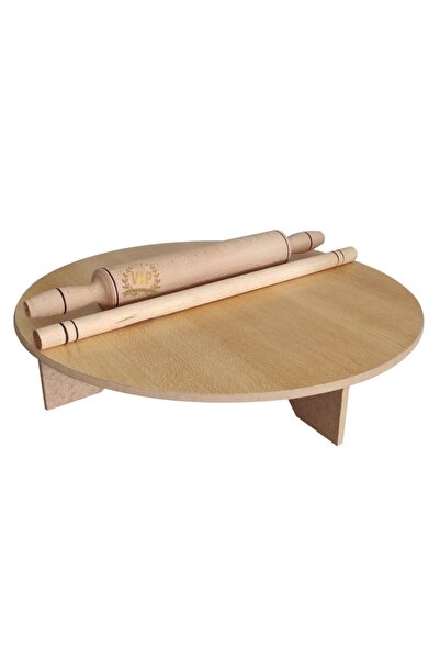 Vip Home Concept Ahşap Hamur Açma Sofrası Vip Yer Sofrası Oklava Ve Merdaneli No:3- 50 cm