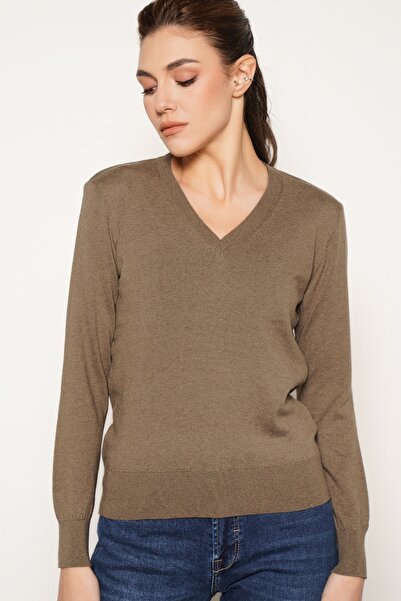 Trist Star Bluză din tricot cu decolteu în V din nurcă 100% bumbac organic