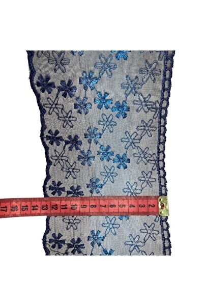 e tuhafiye Dantelă franceză cu flori albastre Lățime: 15 cm (2 METRE)
