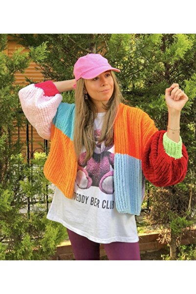 ORGANICMIRA Kadın  Rainbow Çok Renkli  Crop Ceket Hırka