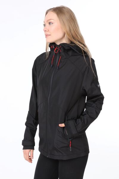 GHASSY CO. Women's Windbreaker Raincoat Seasonal Black Sports Jacket with Sho...