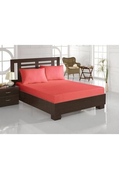 Aslans King Size Elastic Fabric Sheet Set Coral