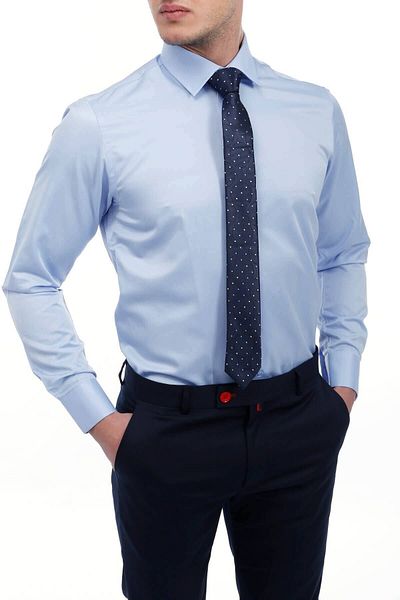 Staff Men's Blue Slim Fit Dark Blue Long Sleeve Shirt