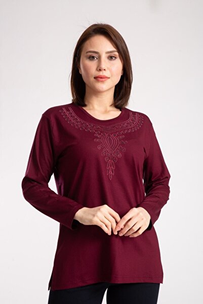 Nacar Anneler Günü Kadın Orta Yaş Ve Üzeri Likralı Anne Penye Bluz Yaka Desen...