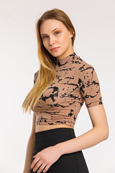 ladyzey Crop Bady maro pentru femei, cu mânecă scurtă, tip Half Fisherman