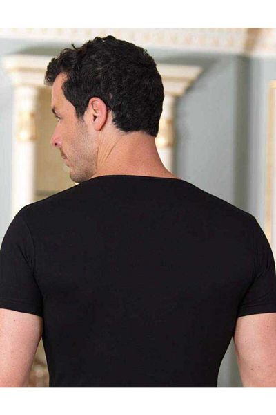 Şahinler - Black V-Neck Short Sleeve Single Jersey Men's T-shirt Me073