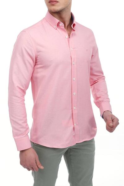 Staff Erkek Slim Fit Pembe Uzun Kol Gömlek