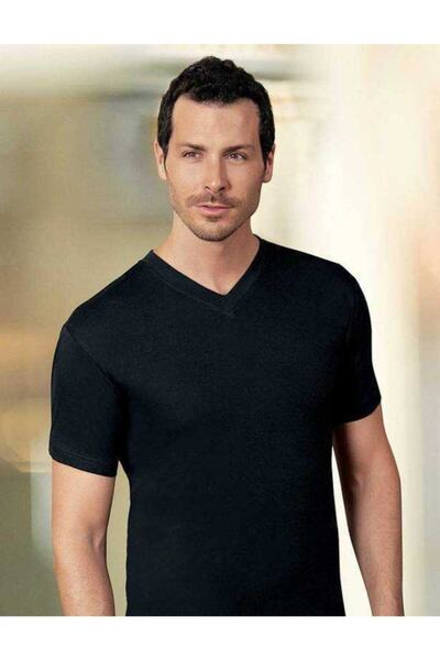Şahinler Siyah V Yaka Kısa Kollu Pamuklu Erkek T-shirt 6lı Ekonomik Paket Me011
