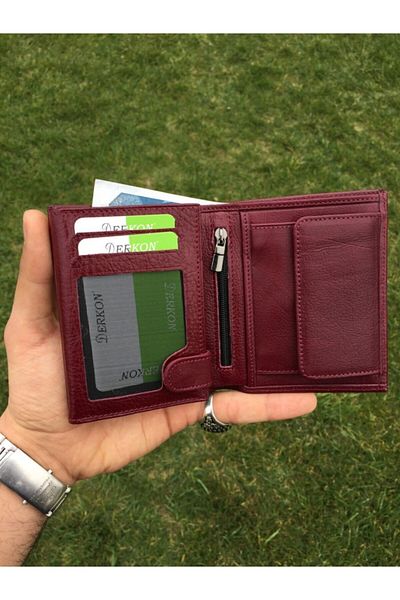 DERKON Men's Burgundy Genuine Leather Wallet