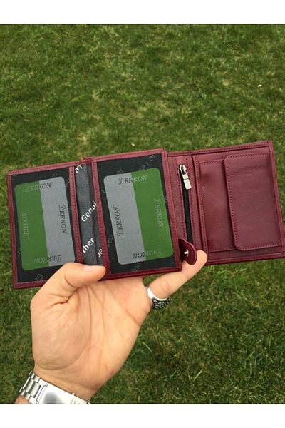 DERKON Men's Burgundy Genuine Leather Wallet