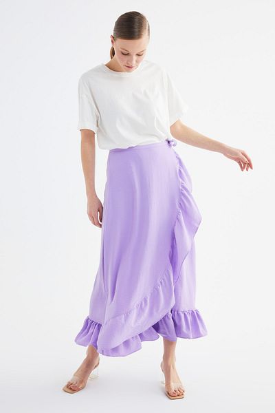 Trendyol Modest Lila Wrap Flounce szőtt szoknya TCTSS21ET0579