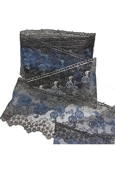 e tuhafiye Siyah-mavi Çiçekli Fransız Danteli En:15 Cm (2 METRE)