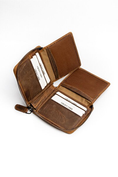 Westpolo Genuine Crazy Leather Unisex Zippered Wallet Card Holder