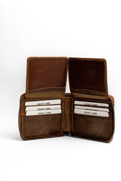 Westpolo Genuine Crazy Leather Unisex Zippered Wallet Card Holder