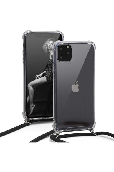 Molly Iphone 12 Pro Max Uyumlu Siyah Ipli Boyun Askılı Silikon Kılıf