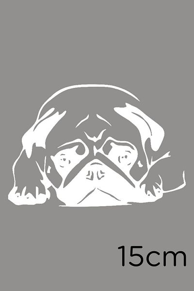 MIGNATIS Autocolant drăguț pentru câine pug cu față 15 cm - alb