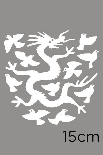 MIGNATIS Pasta autocolant Dragon și păsări 15cm - Alb
