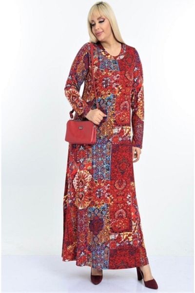 ZTO Plus Size Ethnic Patterned Lycra Long Dress