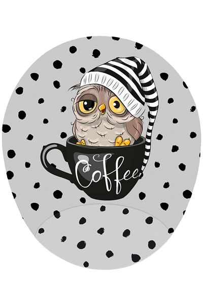 MAĞAZA DEPOM Coffee Lover Night Owl - Οβάλ Mousepad με Στήριγμα Καρπού