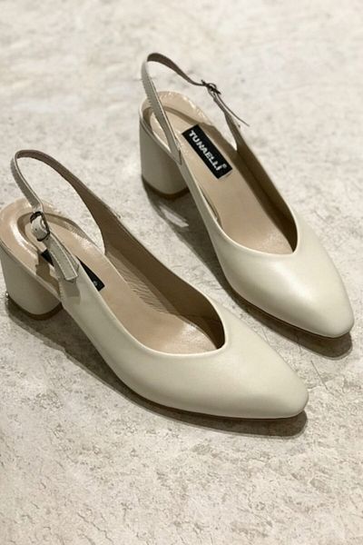TUNAELLİ Pantofi cu toc de damă, bej, din piele naturală, mărimea 35-41