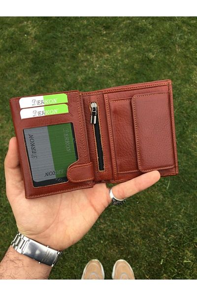 DERKON Men's Tan Genuine Leather Useful Wallet
