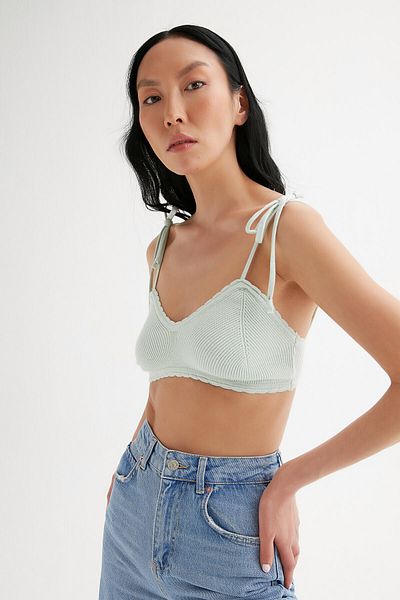 Açelya Okcu Πράσινο δεμένο ώμο Crop Knitwear Γυναικείο κορμάκι