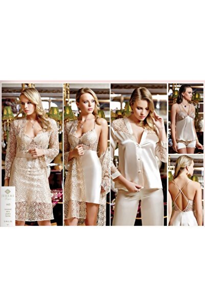 Jeremi Jeremı 443 Çeyizlik Dantelli Saten 6'lı Gecelik Sabahlık Takım