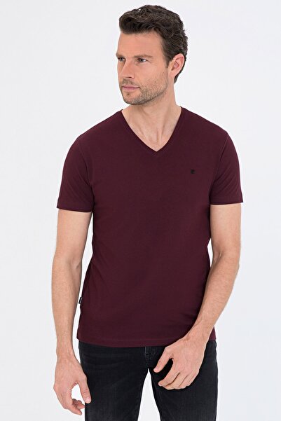 Pierre Cardin Claret Red Slim Fit V-Neck Basic T-Shirt