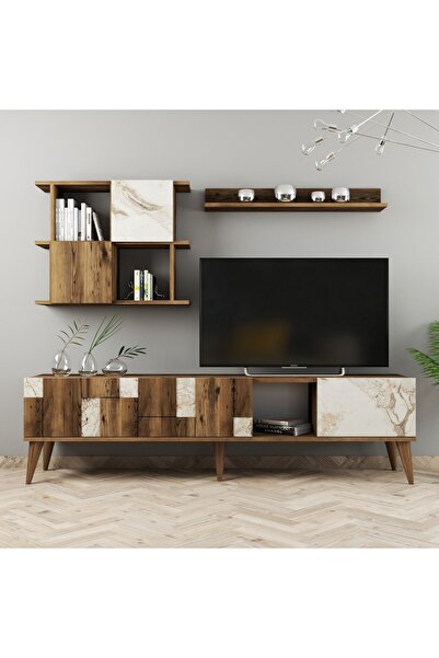 Variant Mobilya Madrid Tv Ünitesi - Ceviz / Beyaz Mermer