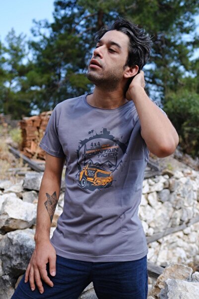 Loop Hi Osnovni Muški sivi prljavi ovratnik specijalnog dizajna Štampano T-shirt