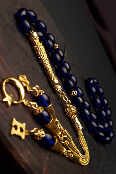 OTTOTESBİH Gümüş Püsküllü Gece Mavisi Ateş Kehribar Tesbih, Hediyelik Tesbih