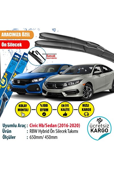 Rbw Honda Civic Hb/Sedan 2016-2020 Uyumlu Hybrid Ön Silecek Takımı