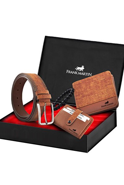 Frank Martin Men's Tan Denim Wallet Belt Card Holder Bracelet Set 352013